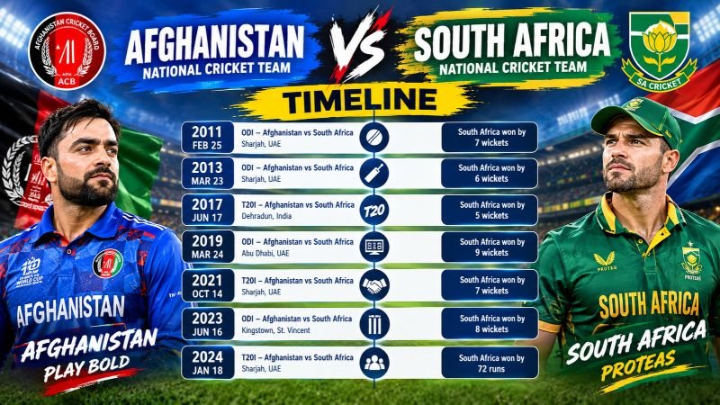 Afghanistan National Cricket Team vs South Africa National Cricket Team Timeline