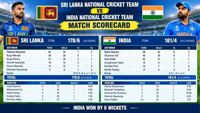 SRI Lanka National Cricket Team vs India National Cricket Team Match Scorecard