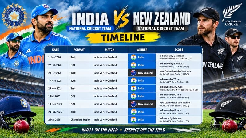 India National Cricket Team Vs New Zealand National Cricket Team Timeline
