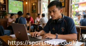 Sports fan checks news about betting