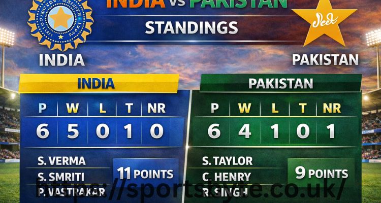 India National Cricket Team vs Pakistan National Cricket Team Standings