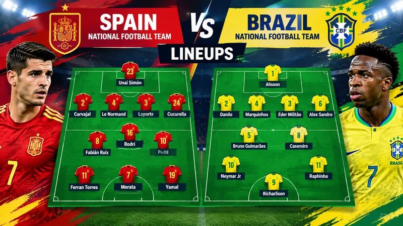 Spain National Football Team Vs Brazil National Football Team Lineups