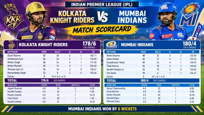 Kolkata Knight Riders vs Mumbai Indians Match Scorecard