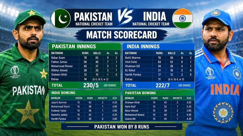 Pakistan national cricket team vs India national cricket team match scorecard