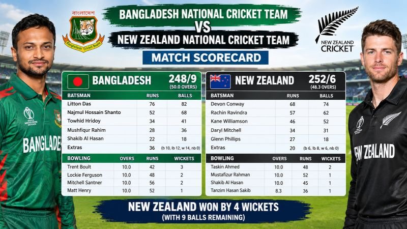 Bangladesh national cricket team vs New Zealand national cricket team match scorecard
