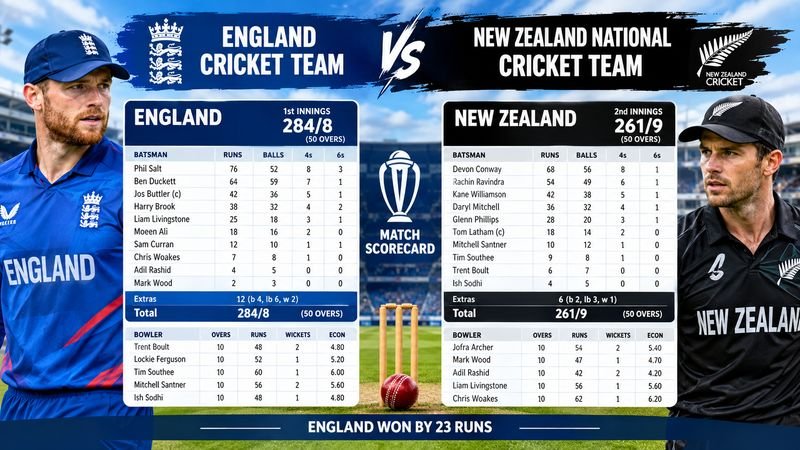 England Cricket Team Vs New Zealand National Cricket Team Match Scorecard