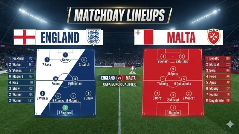 England National Football Team vs Malta National Football Team Lineups