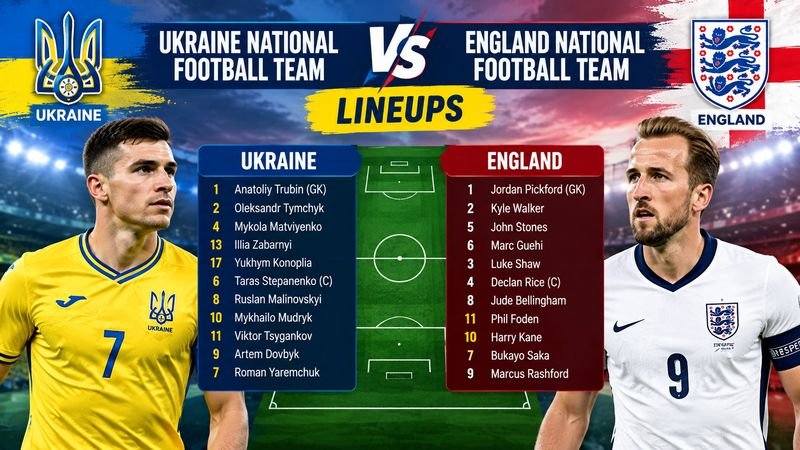 Ukraine National Football Team vs England National Football Team Lineups